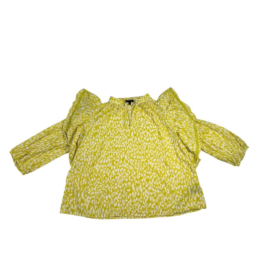 Who What Wear Abstract Print Blouse Yellow White women's Size Large Top